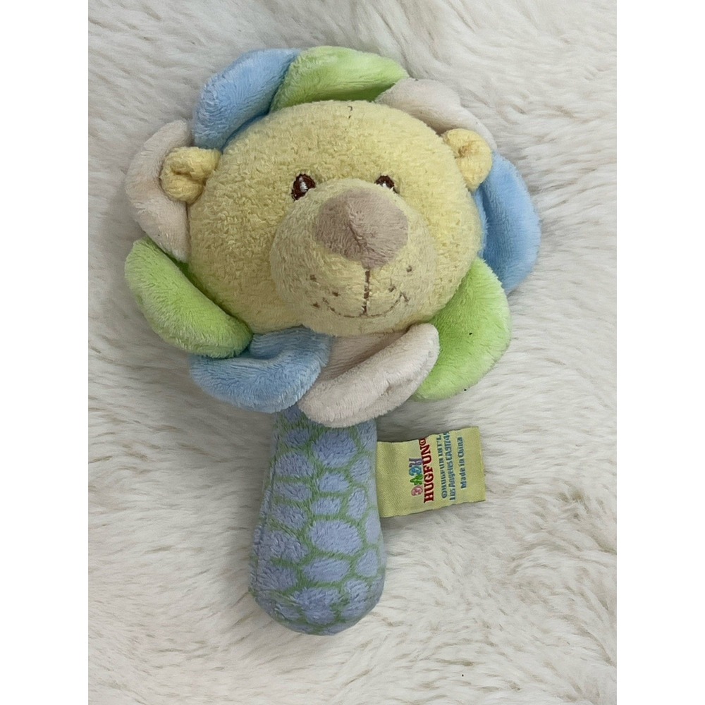 VINTAGE HUG FUN PLUSH Terry Boys Yellow Blue Lion Stuffed RATTLE